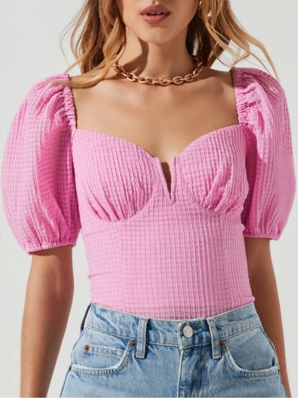 ASTR the Label Pink Puff Sleeve Smocked Crop Top